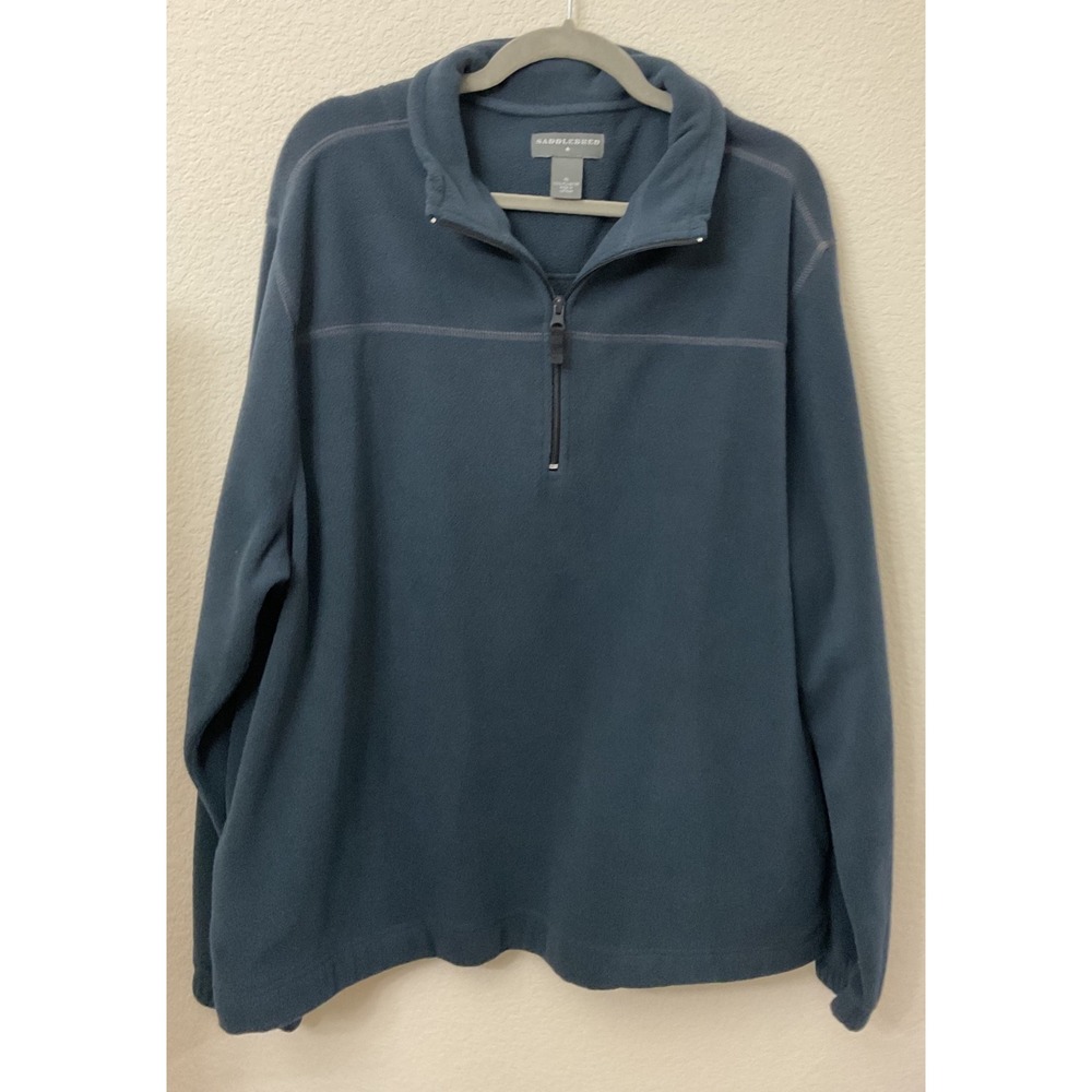 Saddlebred Mens XL Quarter Zip Fleece‎ Pullover Slate Blue Mock Neck Sweatshirt